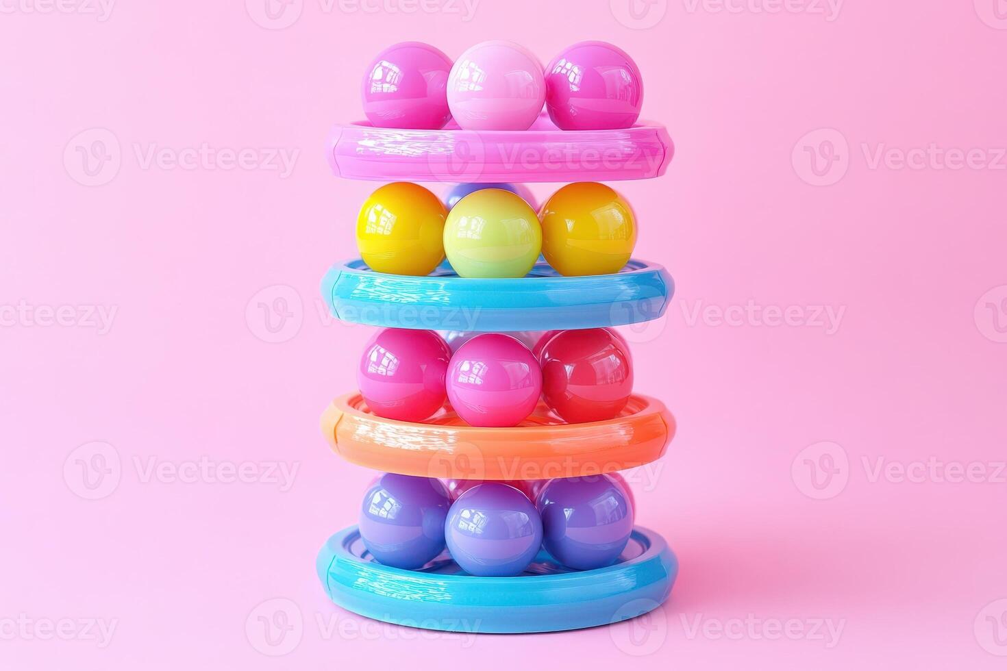 Colorful plastic eggs stacked on top of each other photo