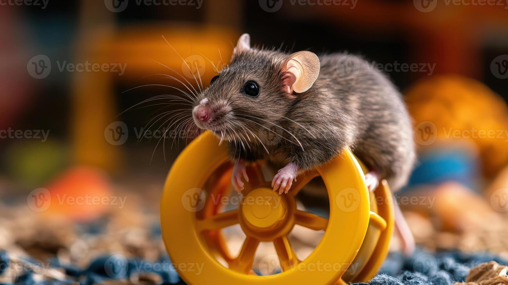 Mouse on a Yellow Wheel photo