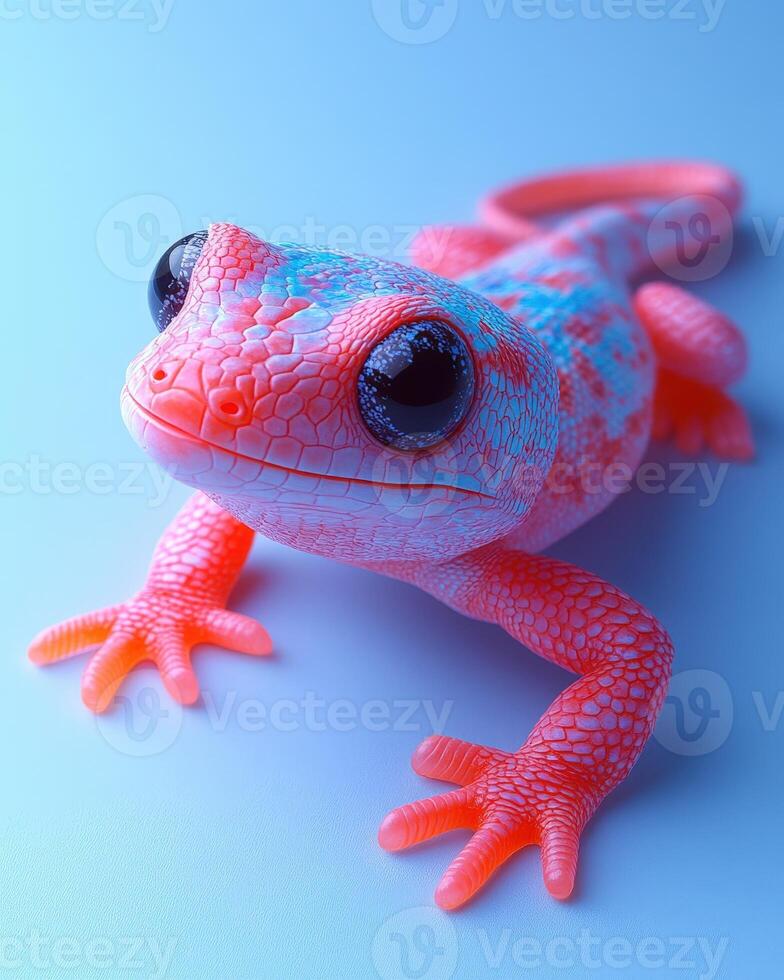 A toy geckole on a blue background photo