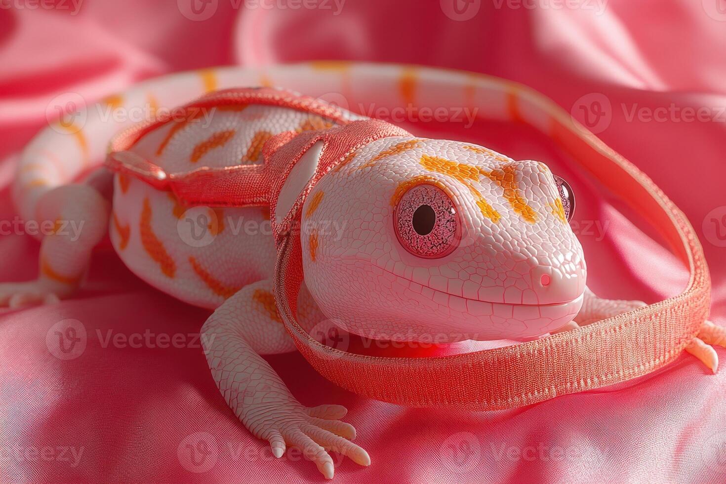 A lizard with a pink strap on it photo