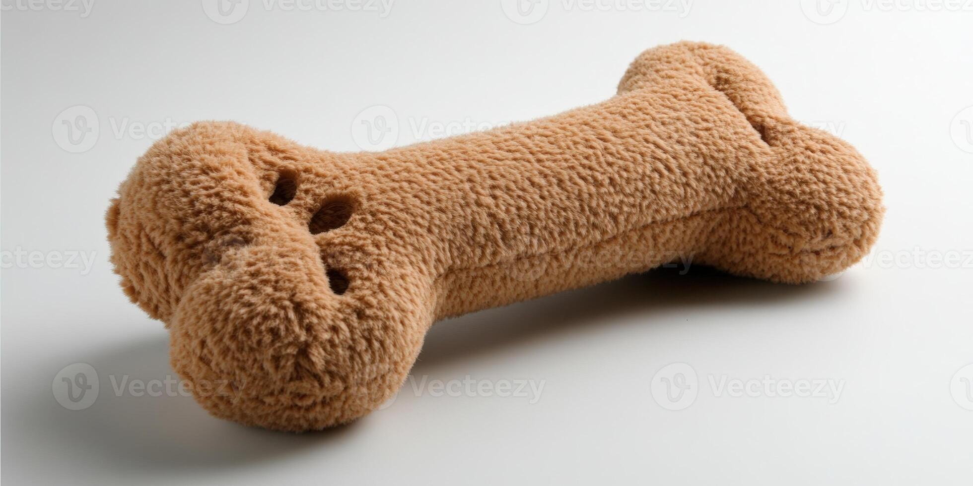 A stuffed dog bone on a white surface photo