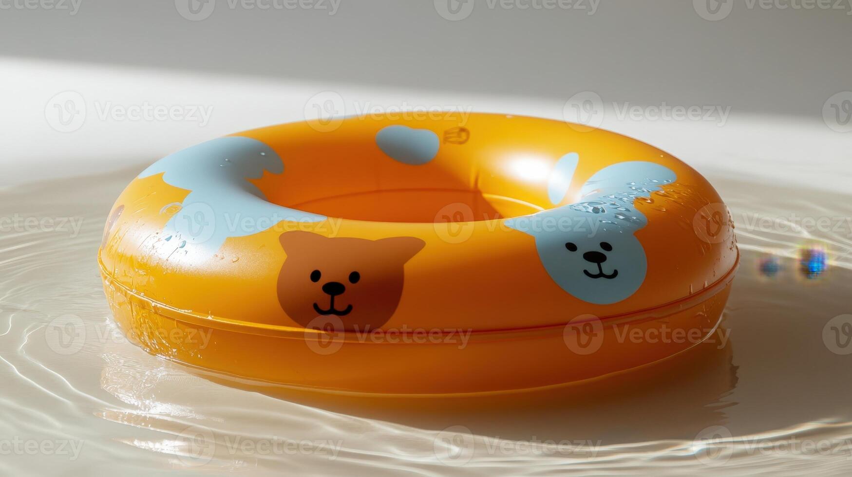 A toy ring floating in water with a bear on it photo