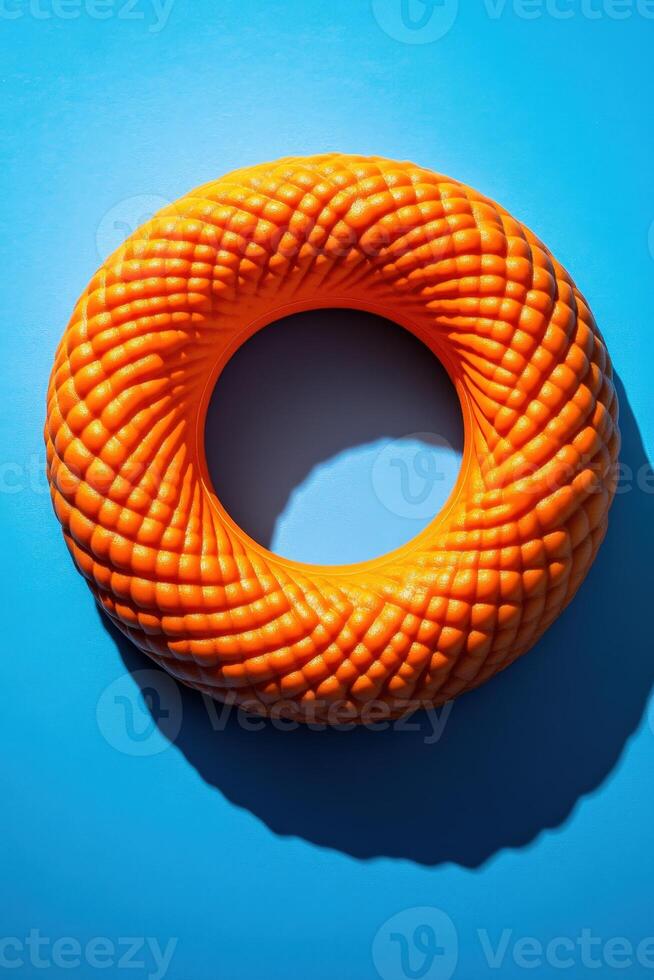 A ring made of orange fabric on a blue background photo