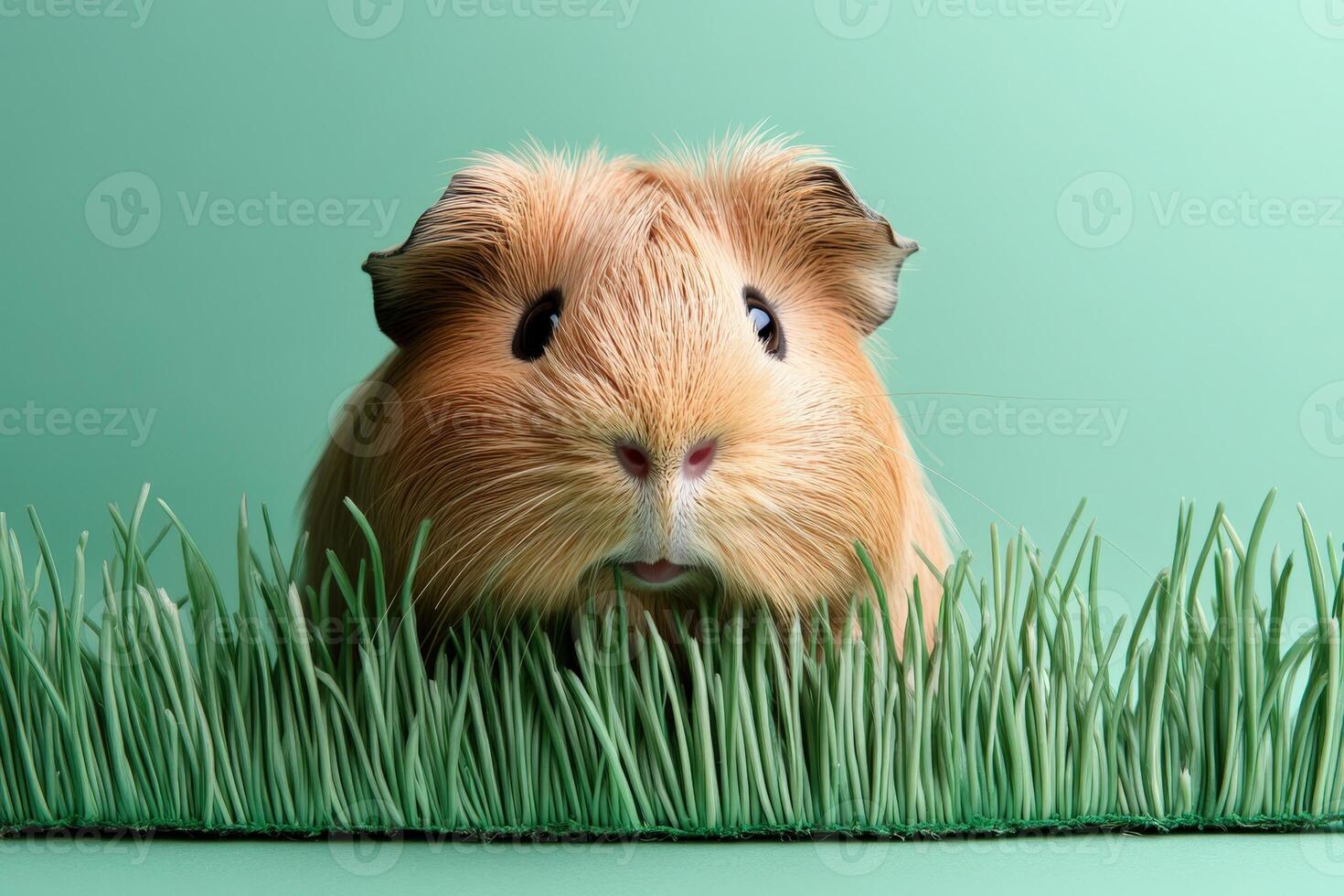 A guinea is sitting in the grass photo