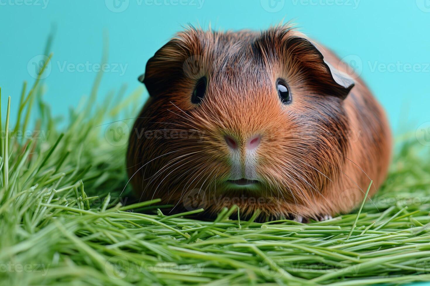 A guinea pig is sitting in some grass photo