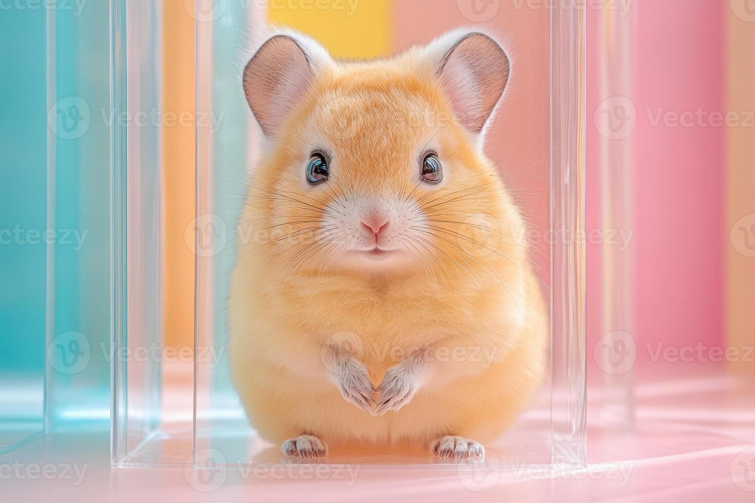 A small hamster is sitting in a box photo