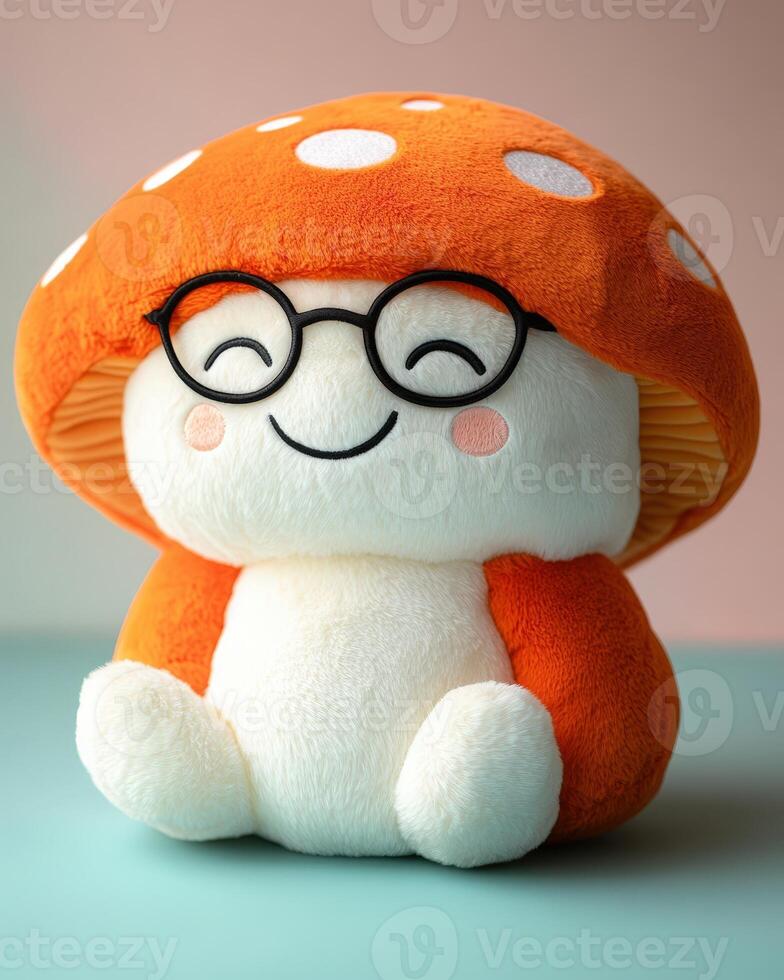 A stuffed mushroom with glasses photo
