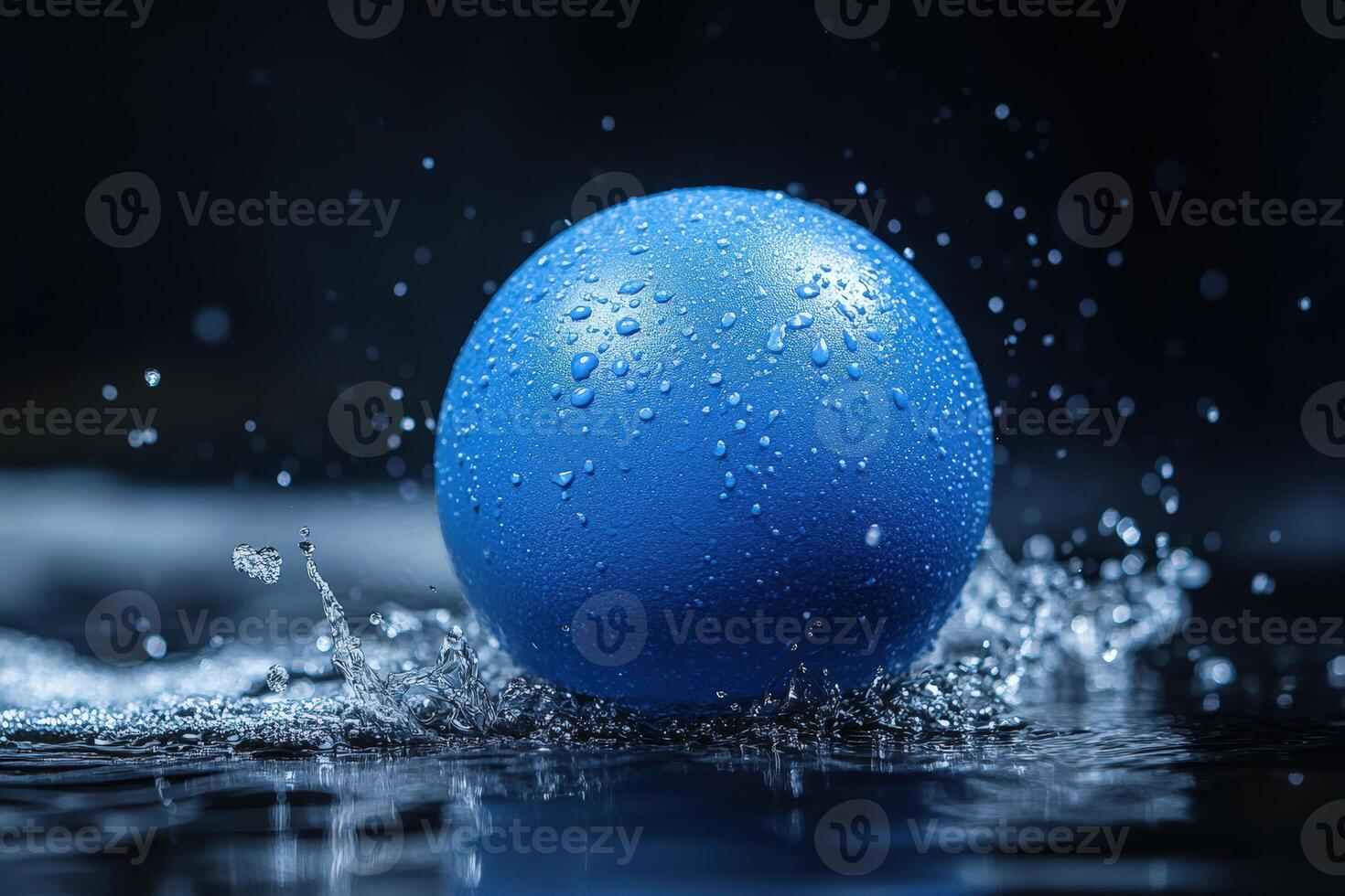 A blue egg is splashed with water photo