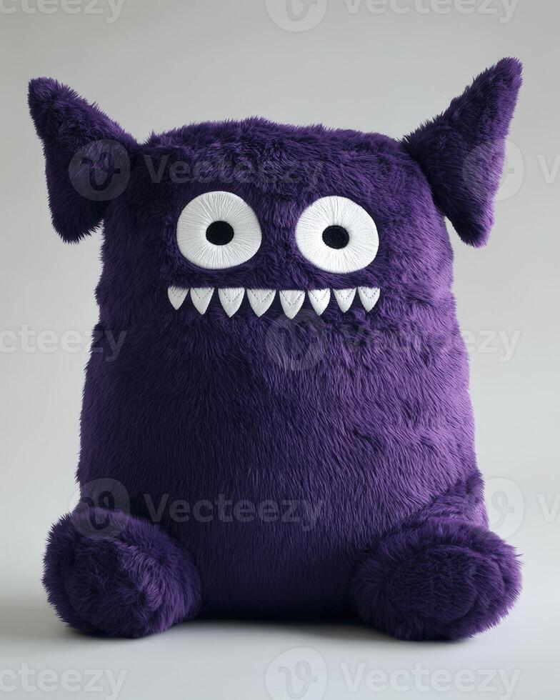 A purple stuffed monster with big eyes photo
