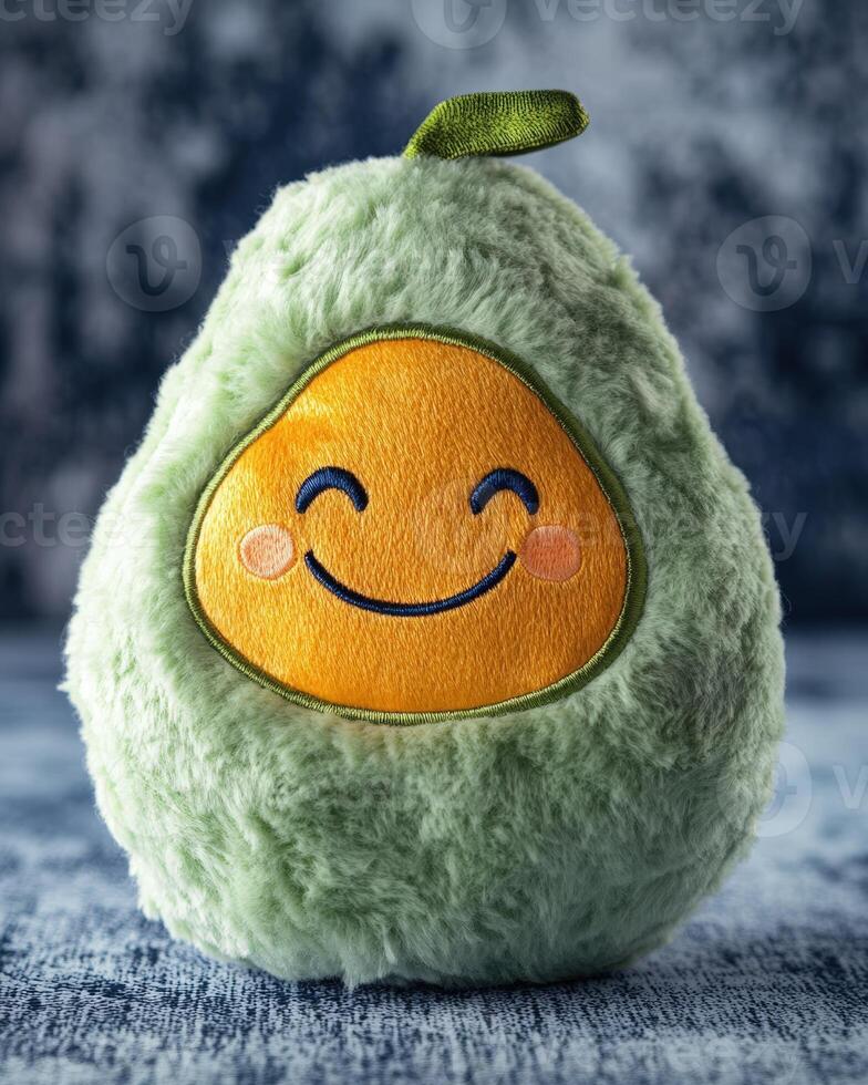 A green stuffed avocado with a smiley face photo