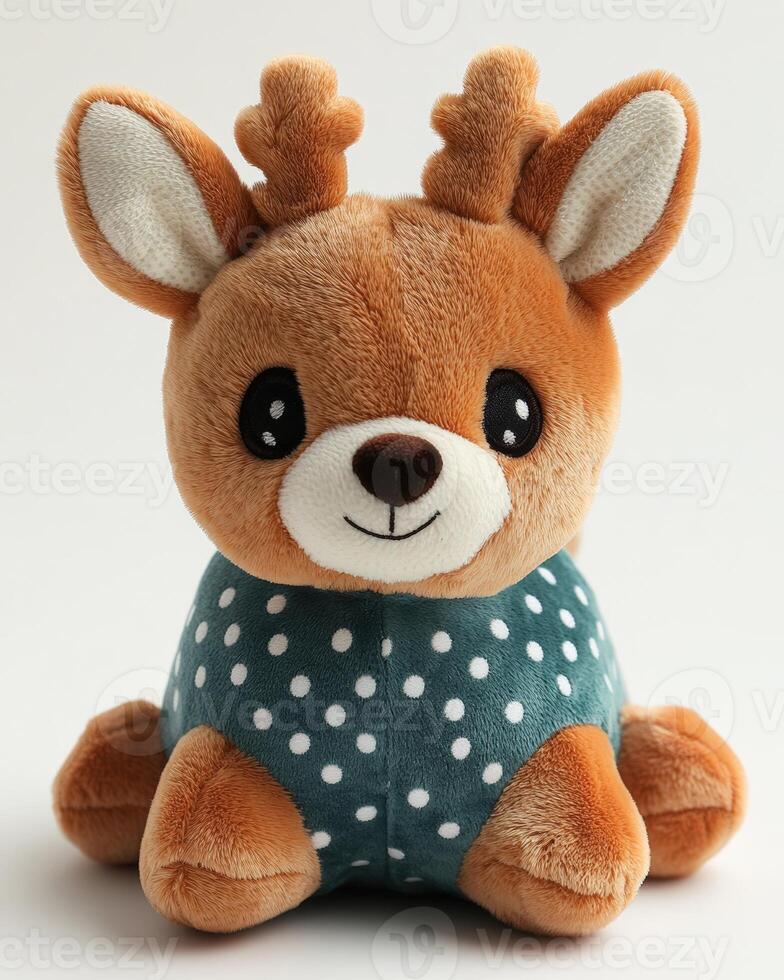 A stuffed deer with polka dots sitting on a white background photo