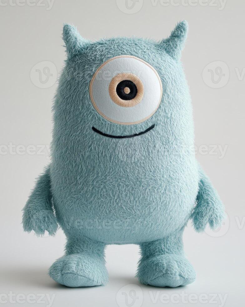 A blue stuffed monster with big eyes photo