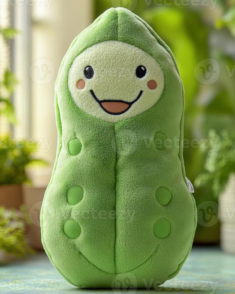 A green stuffed animal with a smiling face photo