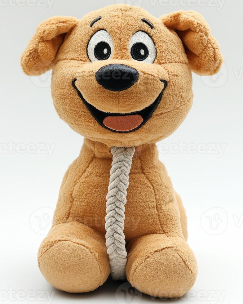 A stuffed dog with a rope around its neck photo