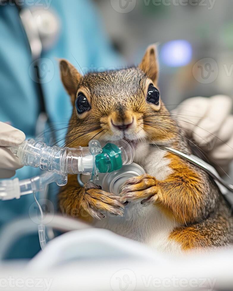 A squirrel is being treated by a doctor photo