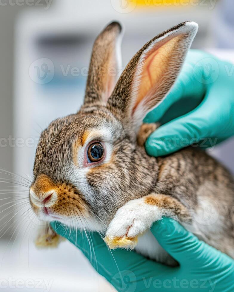 A rabbit being examined by a veterinarian photo