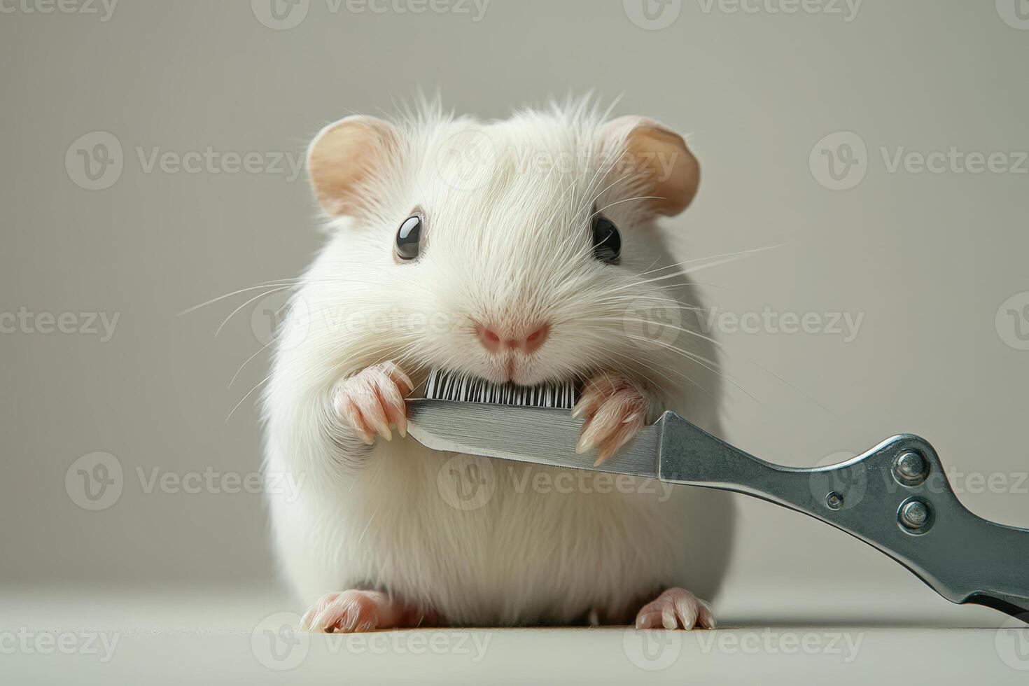 Hamster Grooming with a Brush photo