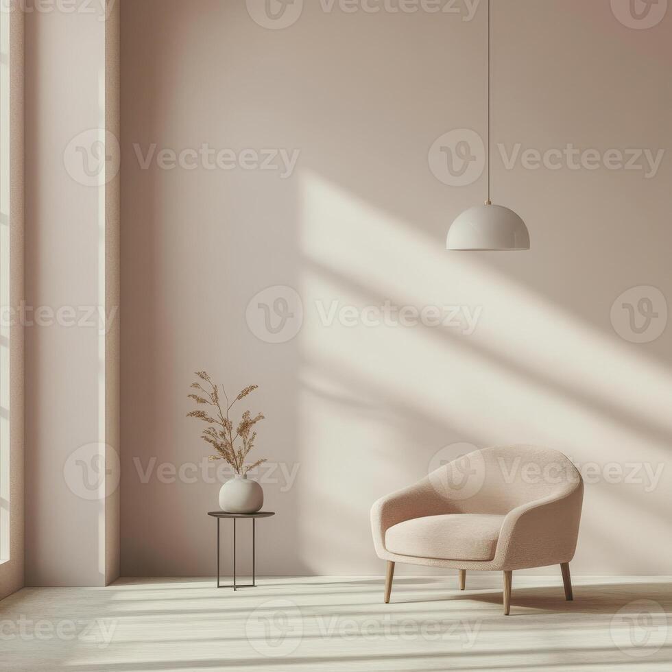 A pink chair and table in a room with a window photo