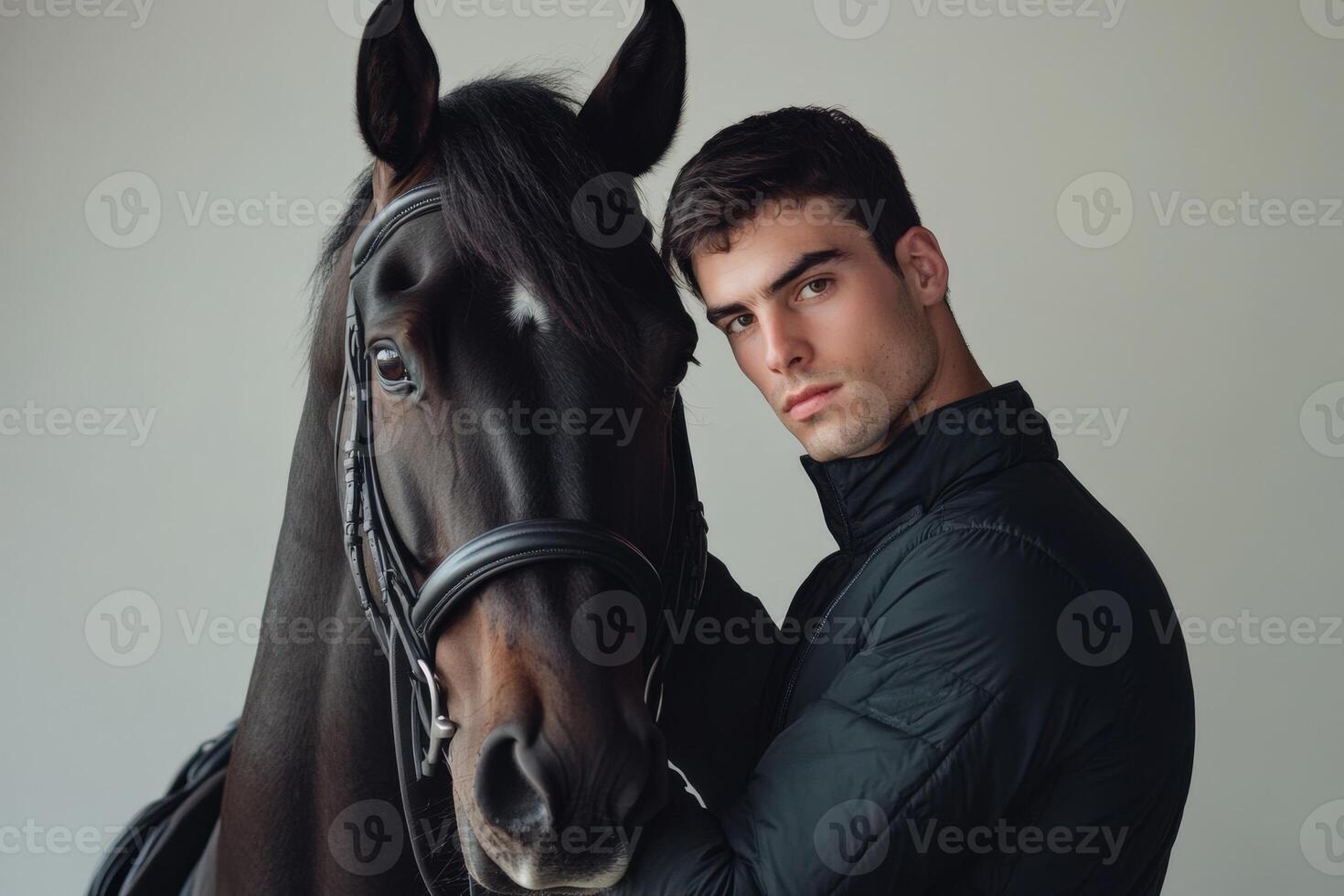 A man is posing with a horse photo