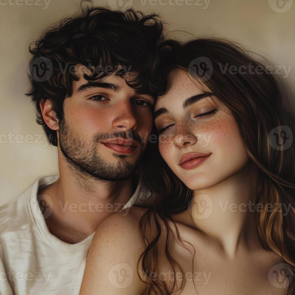 A painting of a young couple photo