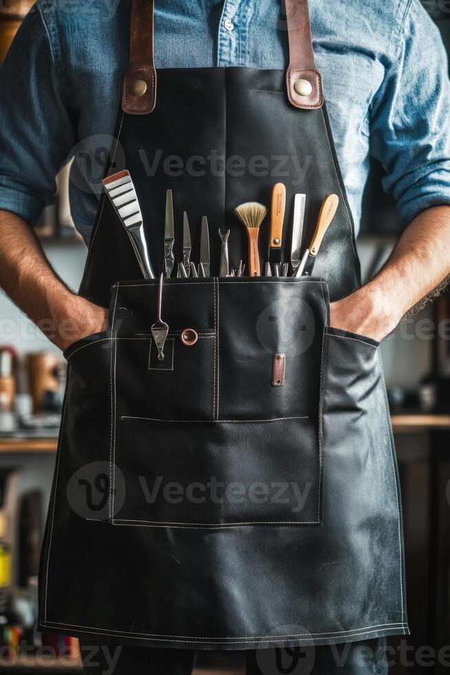 Man in Leather Apron with Tools photo