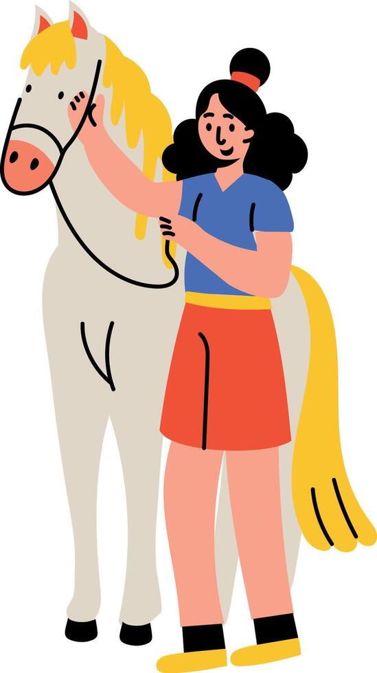 A flat style illustration showing a character having pet horse vector