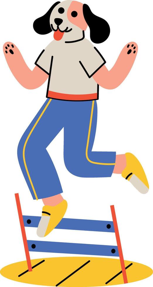 A flat style illustration showing a jumping dog vector