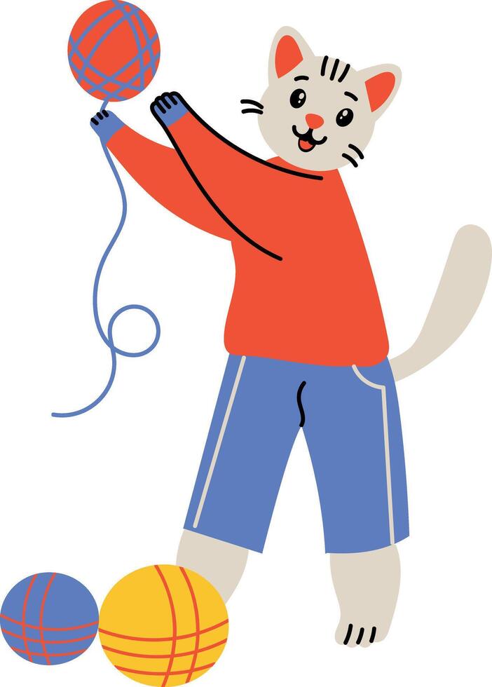 A flat style illustration showing cat yarn balls vector