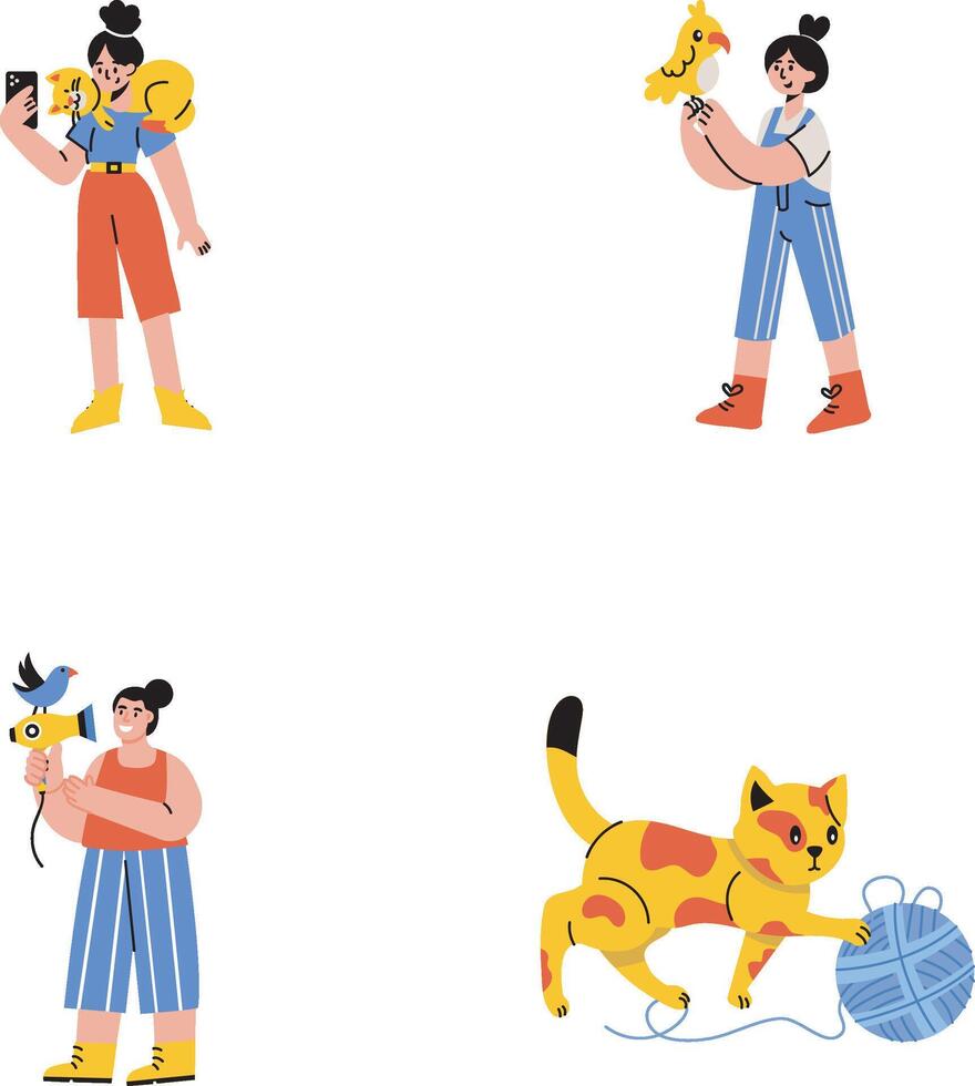 Pack of Flat Style Cute Pet Illustrations vector