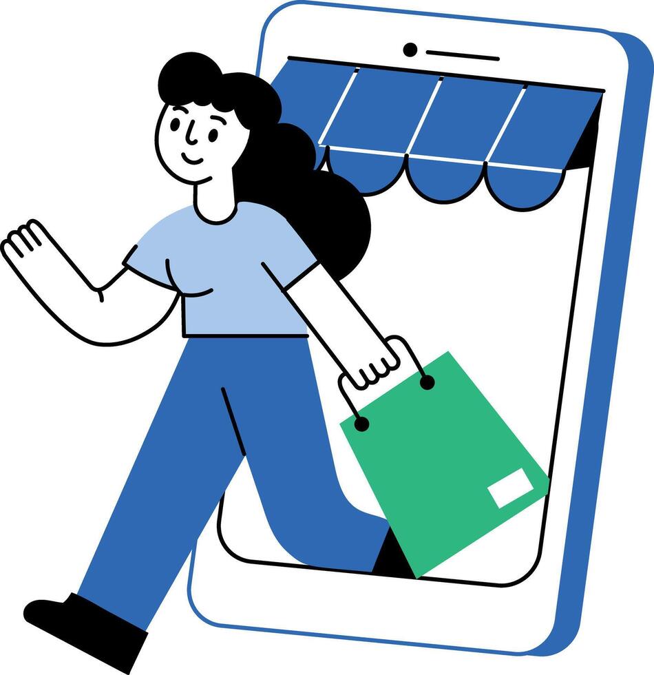 A flat illustration showing a character visiting online store vector