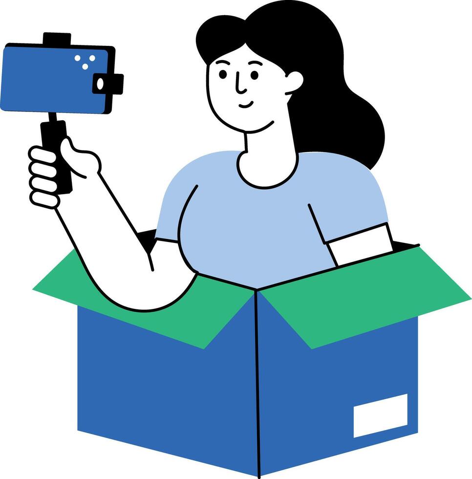Flat style illustration showing an influencer promoting shopping item vector