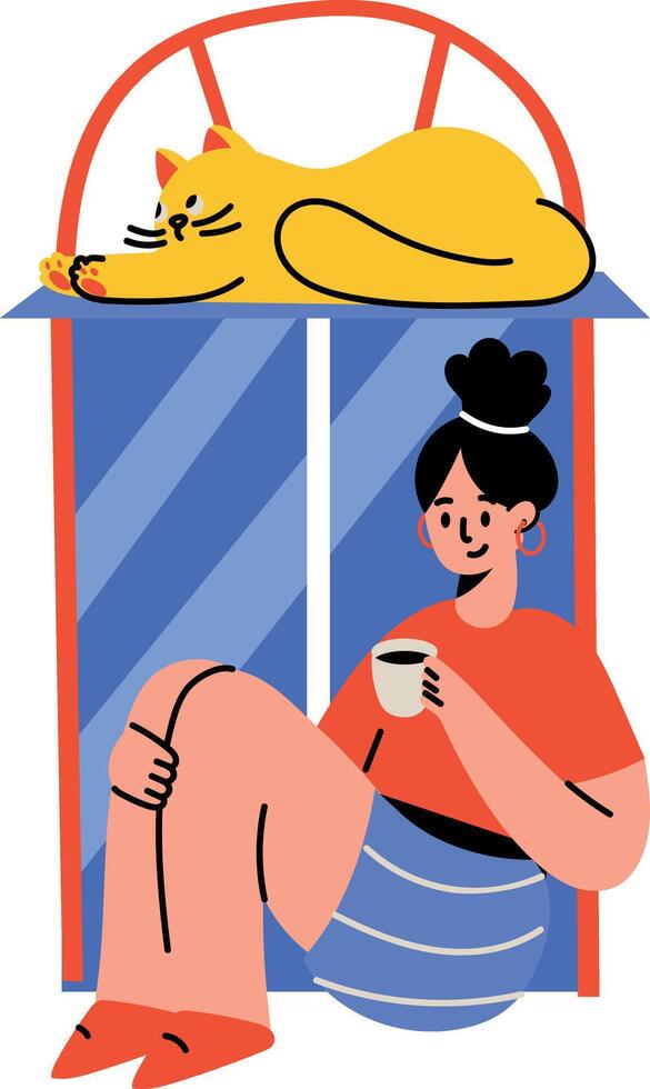 A flat style illustration showing a relaxing cat vector