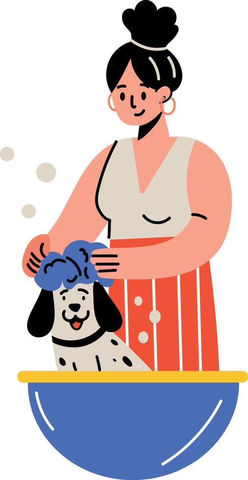 A flat style illustration showing dog bathing vector