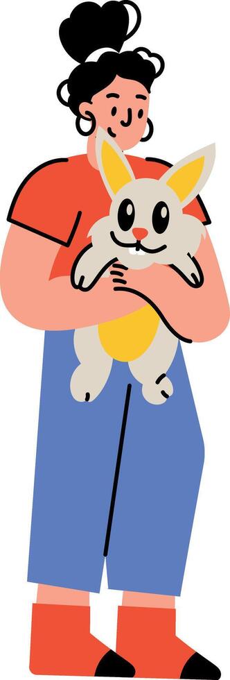 A character holding a cute bunny, flat style illustration vector