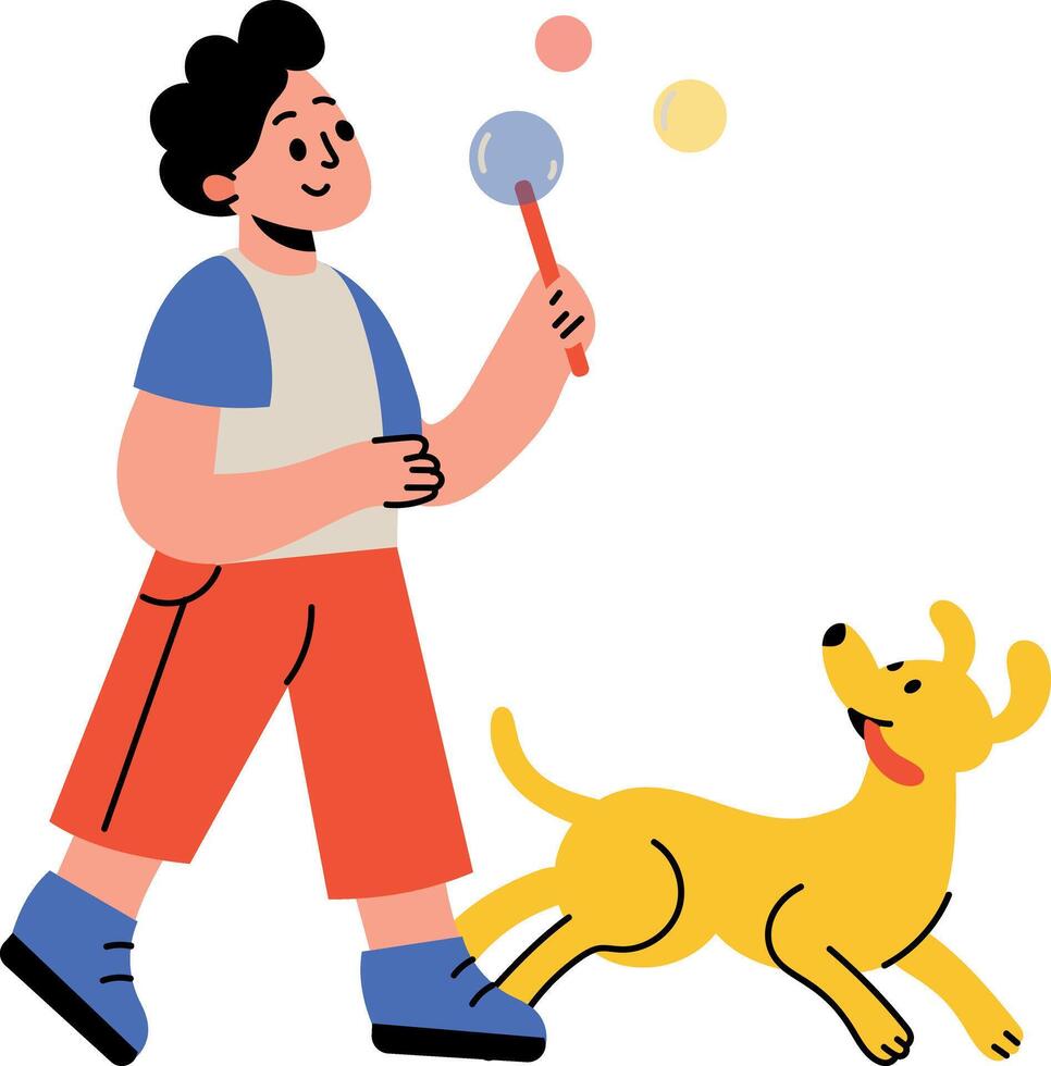 A flat style illustration showing a dog playing with a person vector
