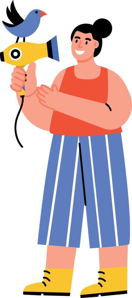 A flat style illustration showing a character having a canary bird vector