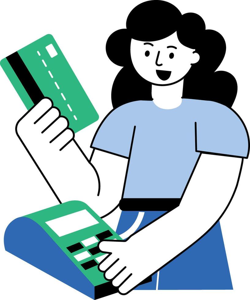 Flat style illustration showing character using pos machine vector
