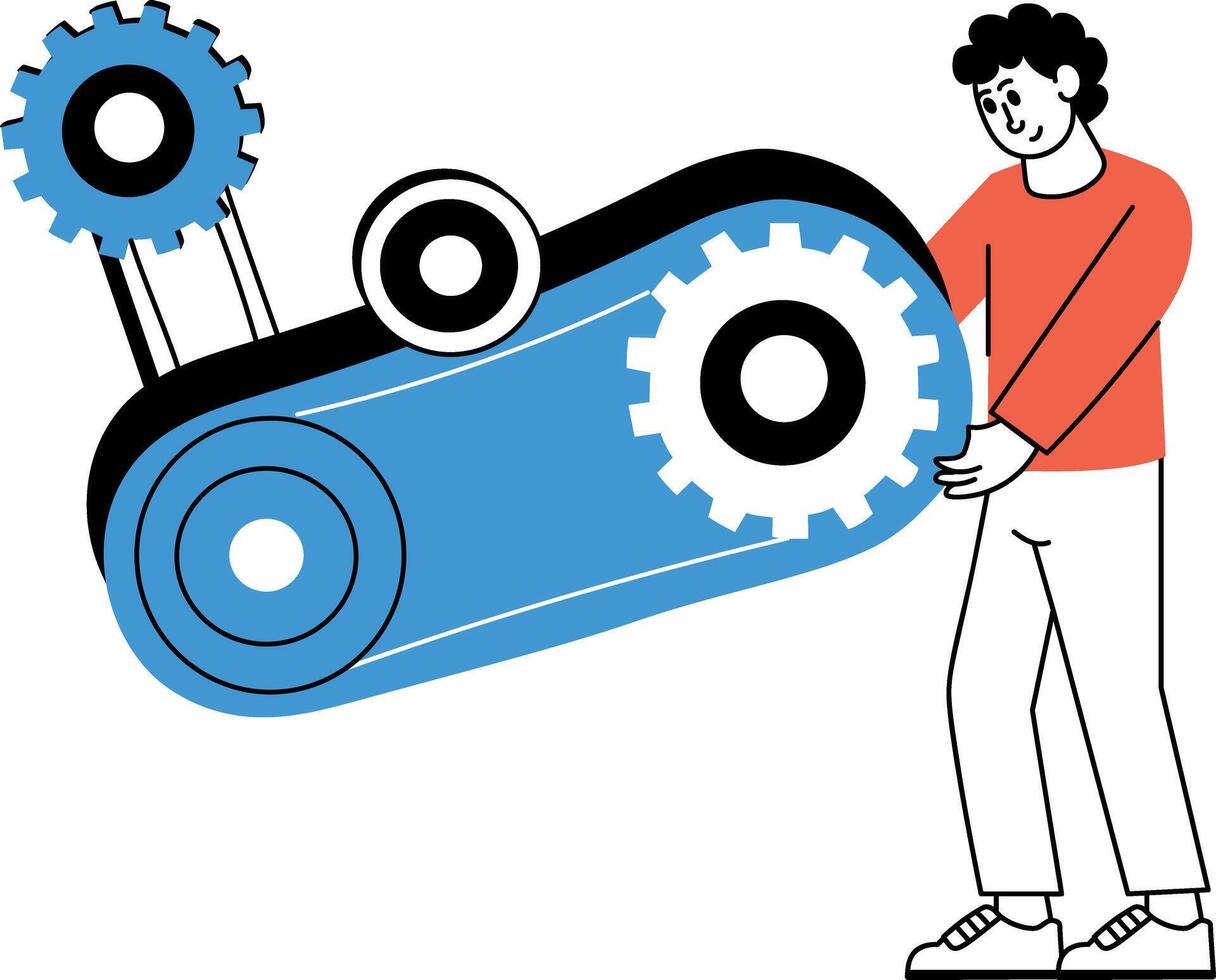 A drawing style illustration of engine repair vector