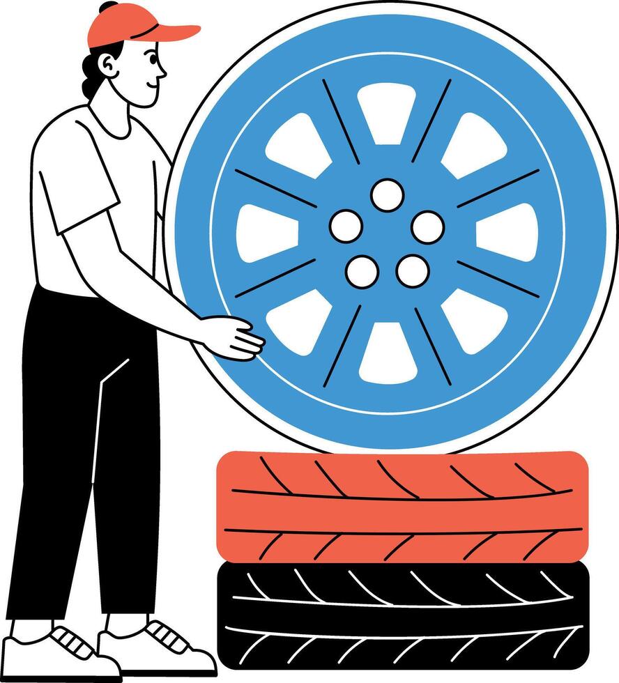 A hand drawn style illustration of car tyre vector