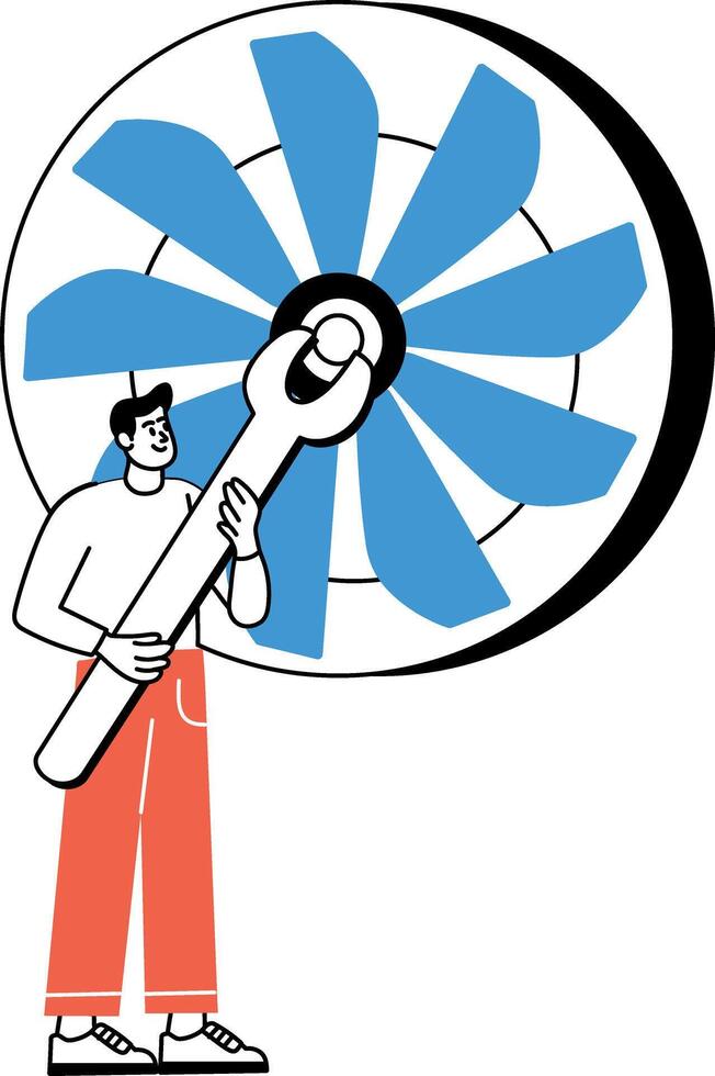 A sketchy style illustration of fan repairing vector