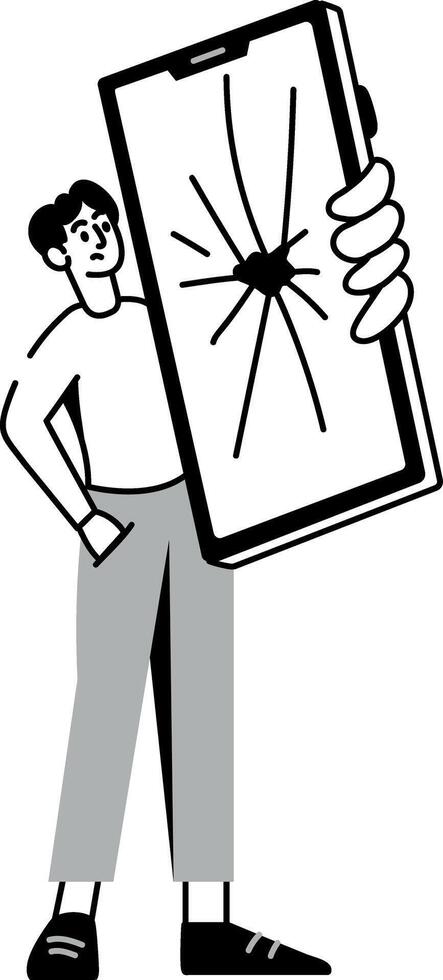 A hand drawn style illustration of broken phone vector