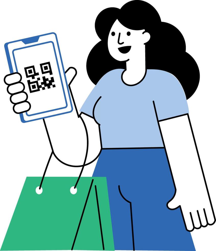 Flat style illustration showing buyer scanning qr code vector