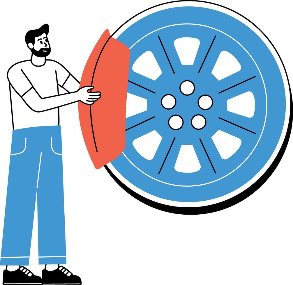 A sketchy style illustration of tyre inspection vector