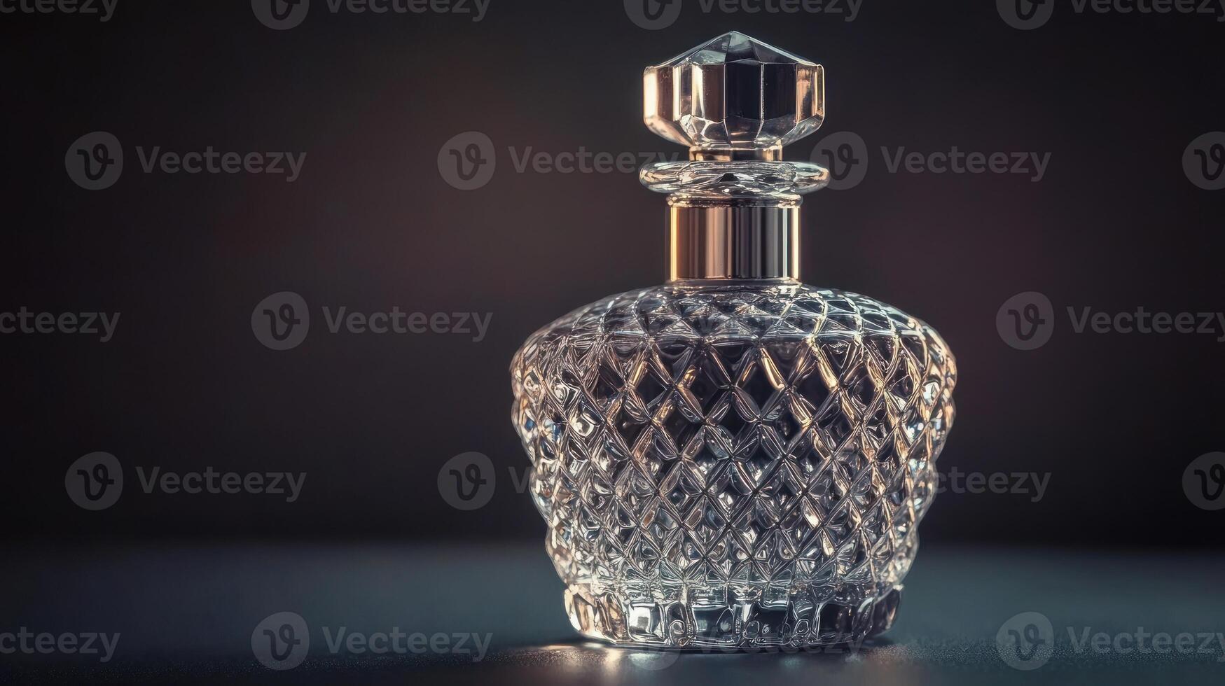 Ornate glass decanter on dark background photo