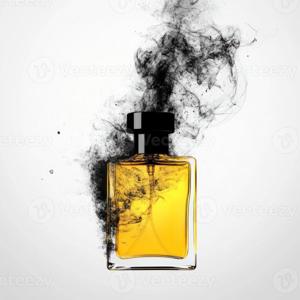 Perfume bottle with black smoke photo