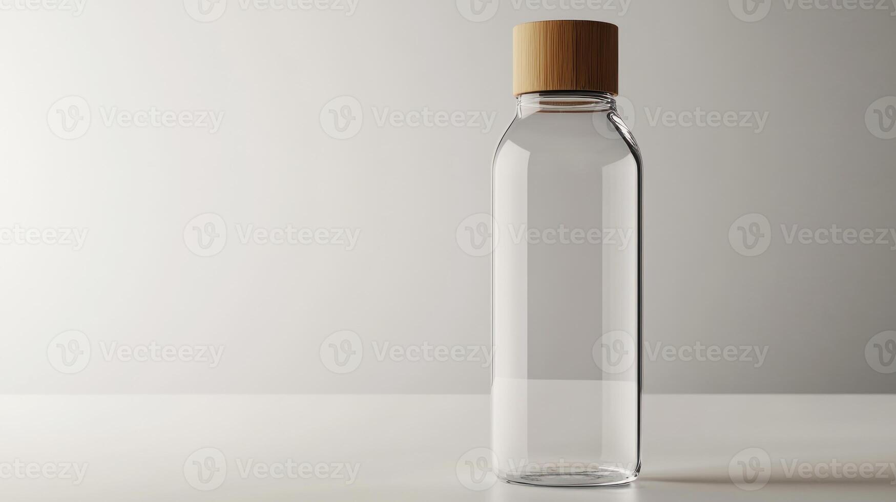 Clear glass bottle with wooden cap photo