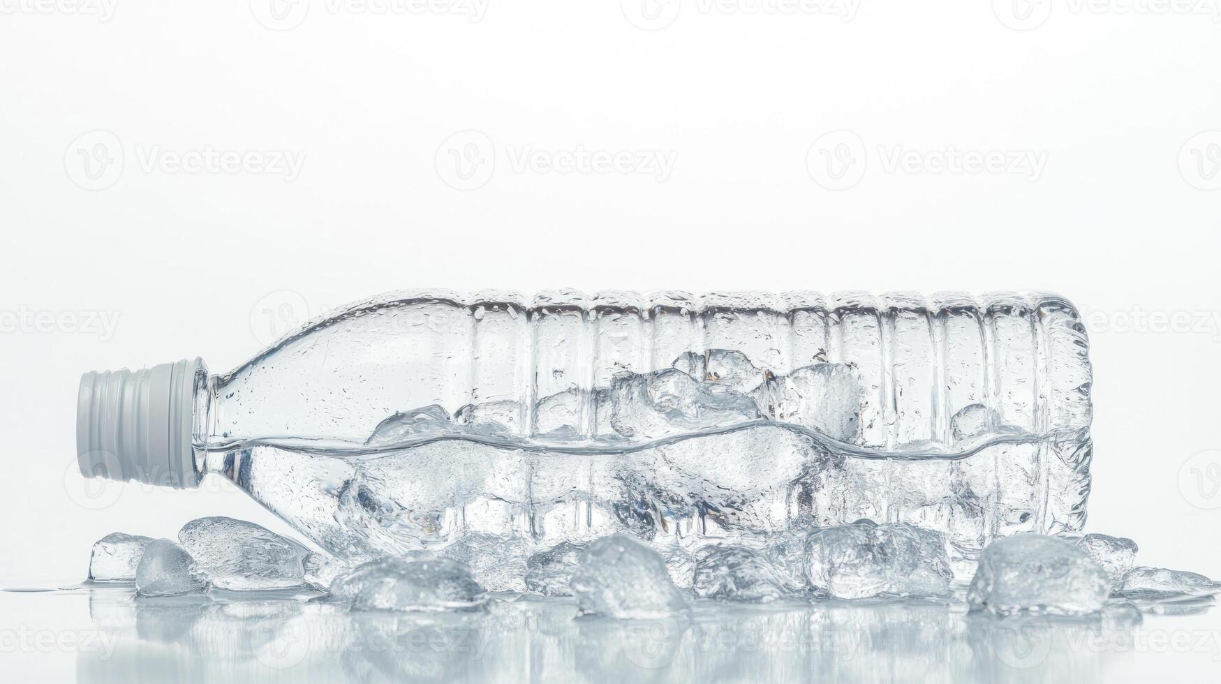 Clear plastic bottle with ice photo