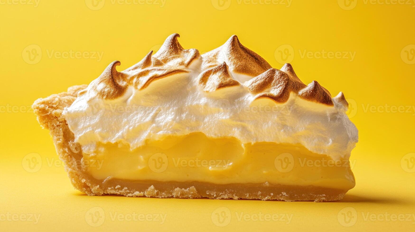 Lemon meringue pie slice on yellow backdrop photo