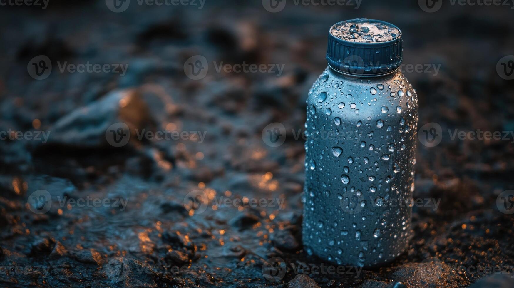 Metal water bottle on dark ground photo