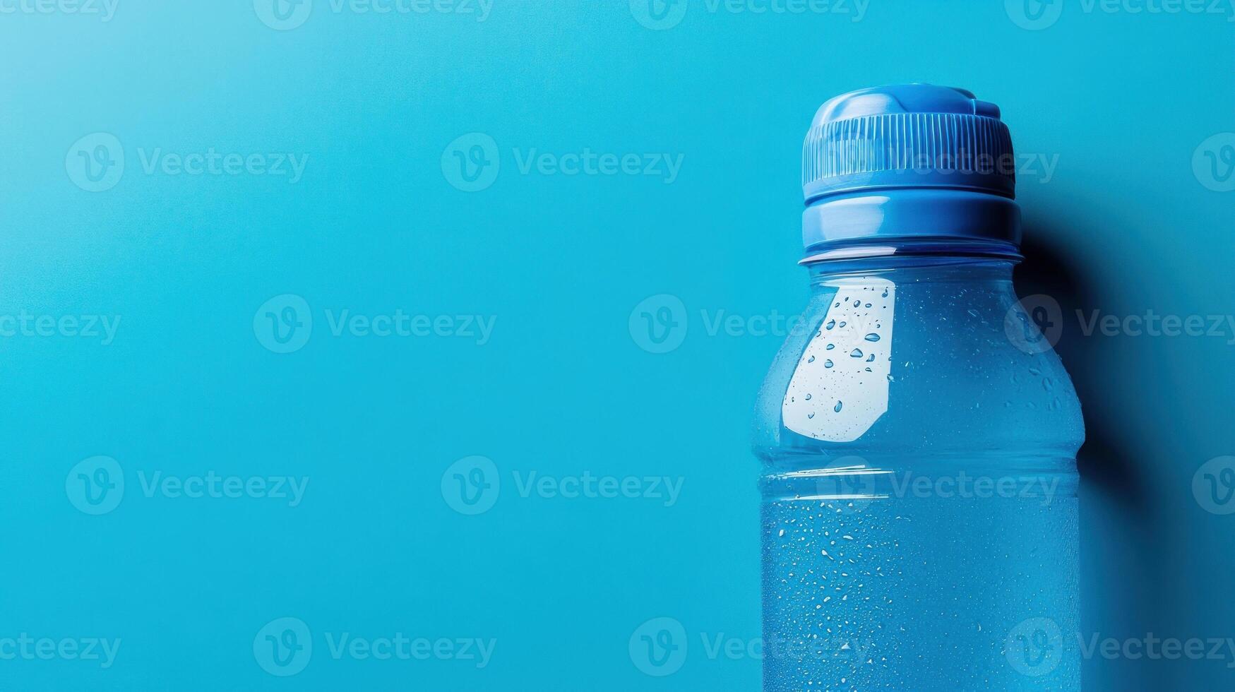 Blue water bottle on blue background photo
